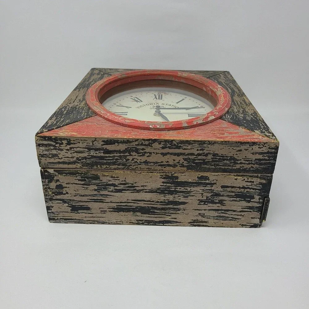 Distressed Clock Jewelry Box Wooden Hanging Setting 12